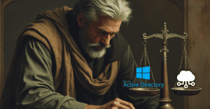 Wise man weighing the choice between on-premises Active Directory and cloud-based domain controller services.